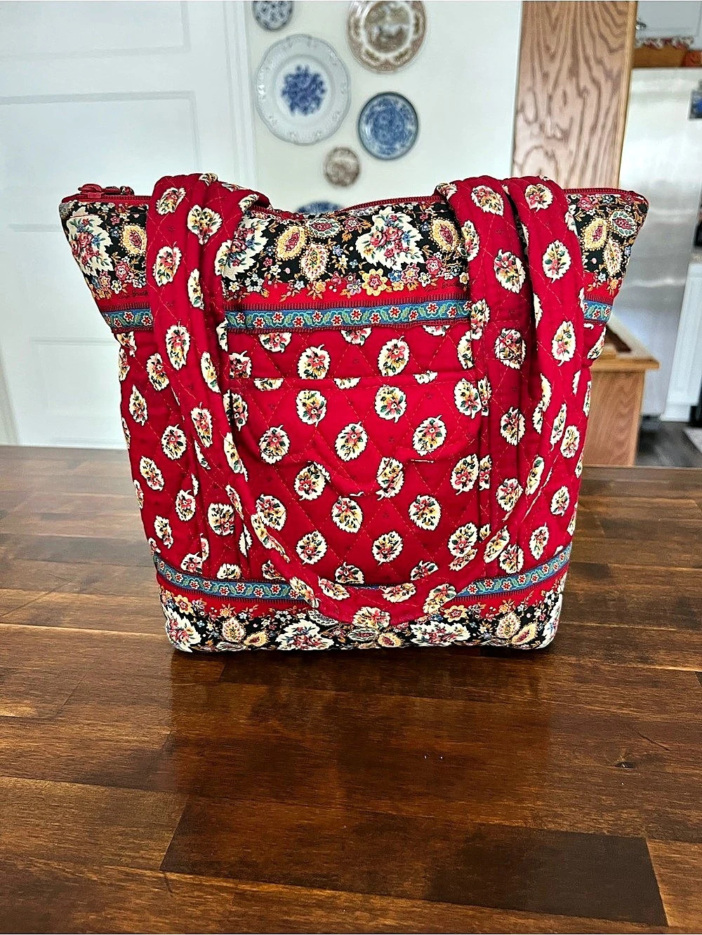 Vera Bradley Vintage Red Leaf Petite Villager tote
